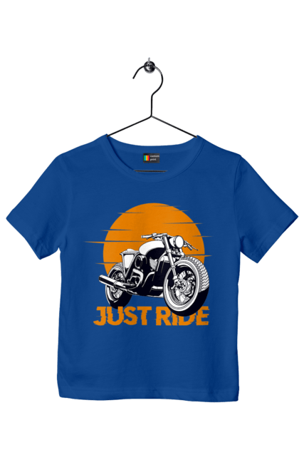 Children's t-shirt with prints Motorcycle, Just Go. Motorbike, riding, road. 2070702