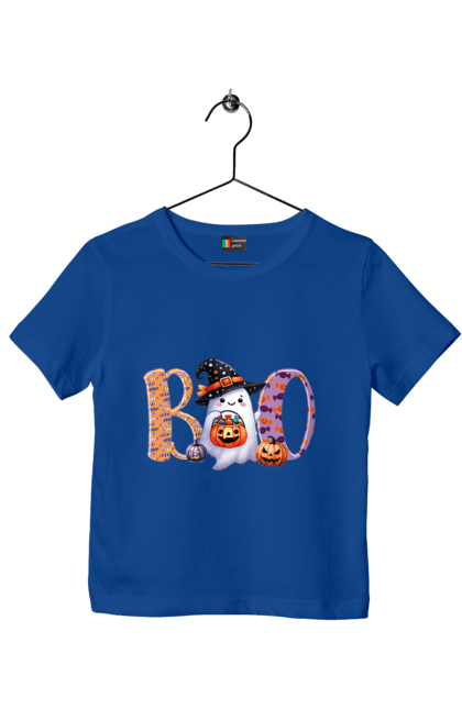 Children's t-shirt with prints Halloween Ghost. Costume, ghost, halloween, holiday, october, october 31, scary, sweets, trick or treat. 2070702