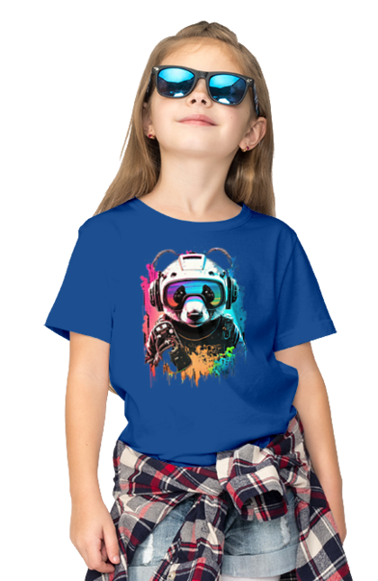 Children's t-shirt with prints Panda in VR Helmet. Character, geek, helmet, panda, virtual reality. 2070702