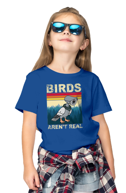 Children's t-shirt with prints Birds aren't real. Bird, camcorder, camera, conspiracy, pigeon, reality, surveillance. 2070702