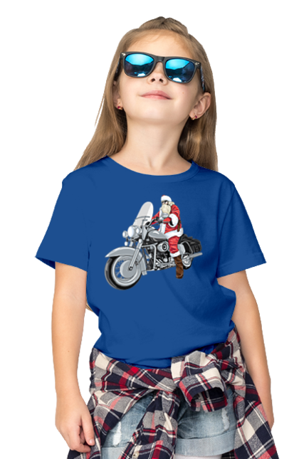 Футболка дитяча з принтом "Санта На Мотоциклі". Мотоцикл, новий рік, санта, свято. 2070702