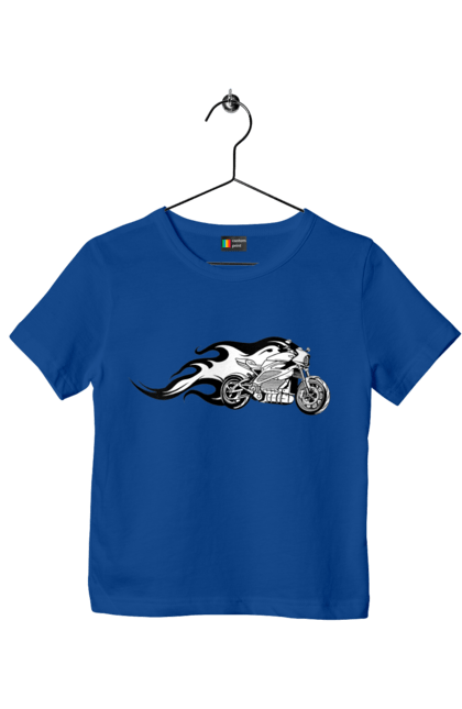 Футболка дитяча з принтом "Мотоцикл Вогонь". Мото, мотоцикл, огонь. 2070702