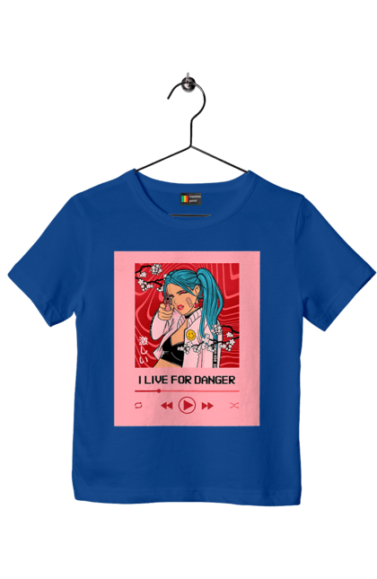 Футболка дитяча з принтом "I Live For Danger". Аніме, музика, пістолет, програвач. 2070702