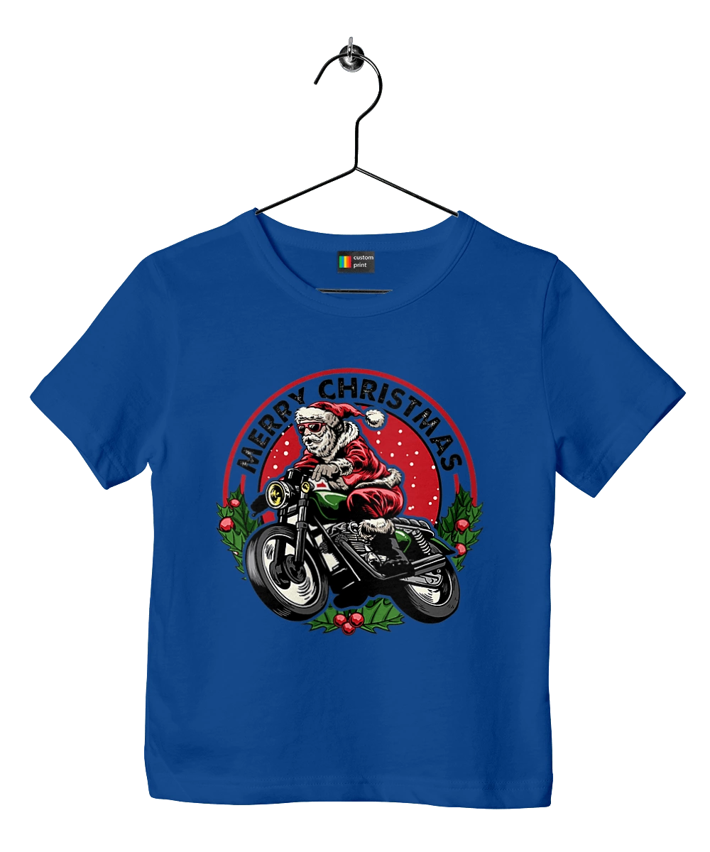 Merry Christmas, Santa Claus on a motorcycle