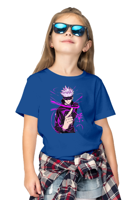 Children's t-shirt with prints Jujutsu Kaisen Gojo. Anime, dark fantasy, gojo, jujutsu kaisen, magic battle, manga, mystic. 2070702