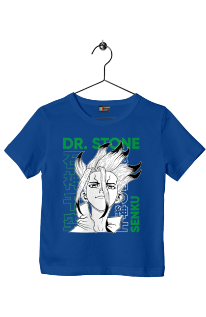 Футболка дитяча з принтом "Dr. Stone Сенку". Dr. stone, ishigami, senku, senku ishigami, аніме, доктор стоун, ісіґамі, ісіґамі сенку, манга, сенку. 2070702