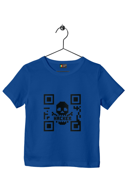 Футболка дитяча з принтом "Хакер hacker". Geek, hacker, ios, qr code, qr код, ай ті, айтішник, геймер, гік, іт, мем, позитив, пранк, програміст, розробник, хакер. 2070702