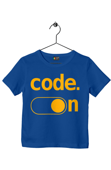 Футболка дитяча з принтом "Код увімкнено". Айті, айтішник, для айтішника, для програміста, код увімкнено, подарунок айтішнику, подарунок програмісту, програміст, розробник. 2070702