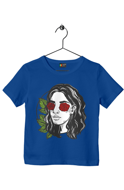 Футболка дитяча з принтом "Дівчина З Трояндами На Очах". Дівчина, троянда. 2070702