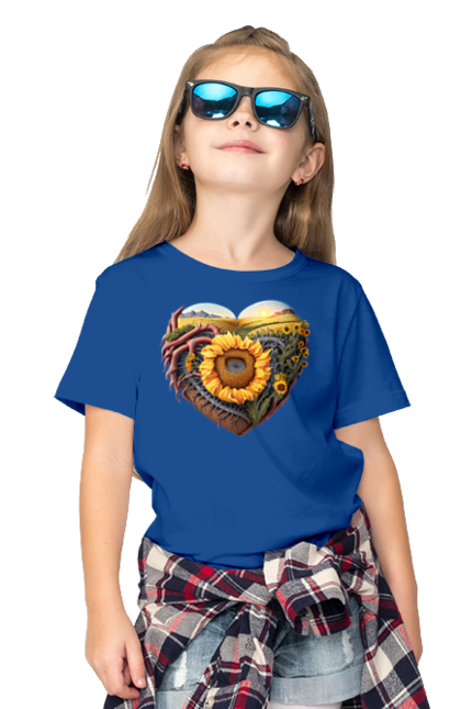 Children's t-shirt with prints Символи України. Field, sky, sunflower, symbols of ukraine, ukraine, wheat. 2070702