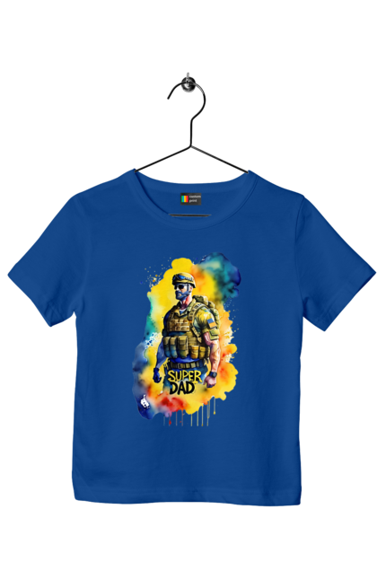 Футболка дитяча з принтом "Супер тато ЗСУ". День батька, день тата, зсу, люблю тата, супер, супер тато, супер тато зсу, тато, тато зсу, україна. 2070702