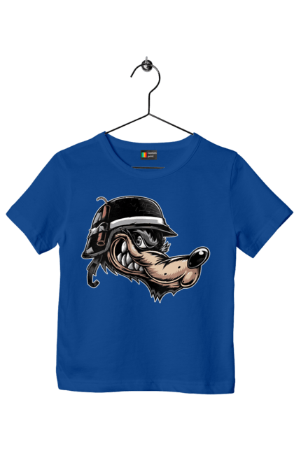 Футболка дитяча з принтом "Вовк Байкер". Байк, байкер, вовк, волчара, захоплення, змагання, зуби, каска, мото, мотор, мотоцикл, мотоцикліст, мульт, мультик, мультфільм, мультяшний, ну почекай, посмішка, спорт, стиль, стильний, усмішка, хобі, шолом. 2070702