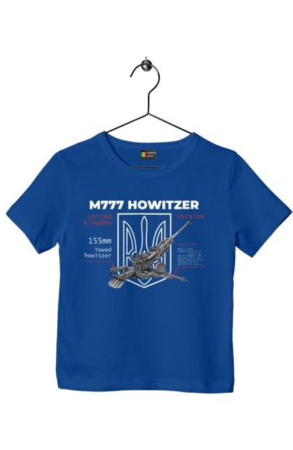 Children's t-shirt with prints 155 мм M777. Archer, bayraktar, himars, howitzer, javelin, m777, patriot, weapons, zaluzhny. 2070702