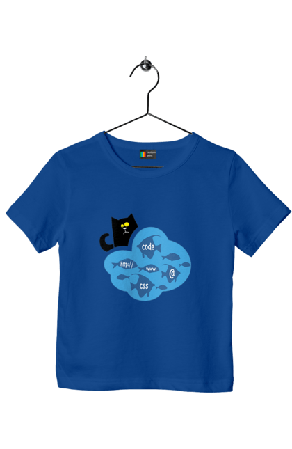 Футболка дитяча з принтом "Кіт програміст". Angular, c, css, html, it, javascript, jquery, php, python, react, svelt, vue, айтишник, айті, гумор, код, кодувати, прогер, програміст, програмісти, ти ж, ти ж програміст, тиж програміст. 2070702