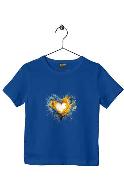 Children's t-shirt with prints Patriot heart. Heart, patriotic, ukraine, ukrainian, ukrainian flag. 2070702