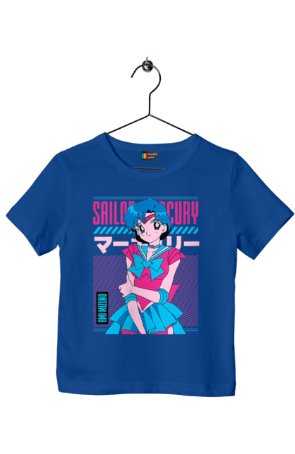 Футболка дитяча з принтом "Сейлор Мун Меркурій". Ami mizuno, sailor mercury, sailor moon, амі мідзуно, аніме, драма, махо-сьодзьо, сейлор меркурій, сейлор мун, серіал. 2070702