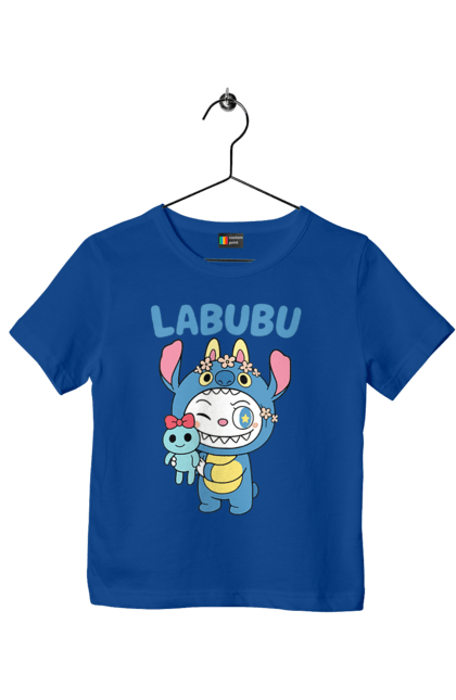 Футболка дитяча з принтом "Лабубу". Іграшка лабубу, лабубу, лабубу кока кола, мерч лабубу, мила, синя лабаба, смішна лабубу. 2070702
