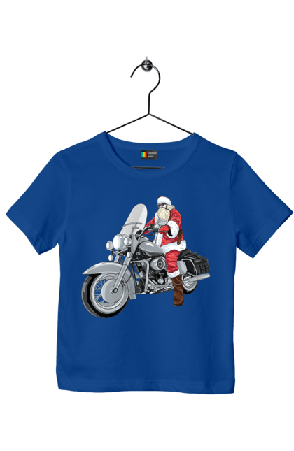Футболка дитяча з принтом "Санта На Мотоциклі". Мотоцикл, новий рік, санта, свято. 2070702