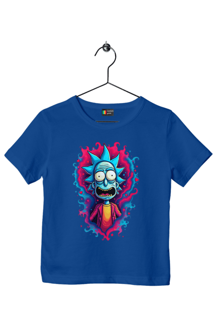 Children's t-shirt with prints Rick and Morty. Adventures, black humor, cartoon, rick, rick and morty, sci-fi, tragicomedy. 2070702