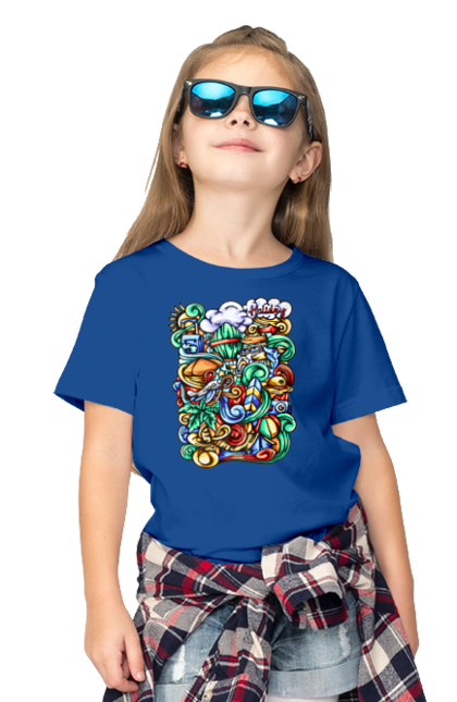 Children's t-shirt with prints Holidays rest art. Beach, sea, summer, travel, vacation. 2070702