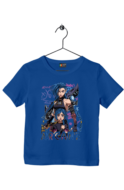 Футболка детская с принтом Аркейн. Arcane, fortiche, league of legends, riot games, аркейн, вай, джинкс, мультсериал, фэнтези. 2070702