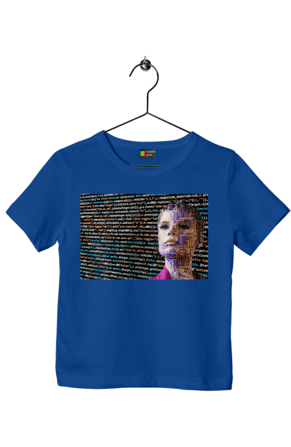 Футболка дитяча з принтом "Штучний Розум". Айті, айтішник, гик, жінка, знання, інженер, інтелект, кібер, кібернетика, кіборг, код, комп, комп`ютерник, кристал, машинне навчання, мікросхема, мозок, портрет, програміст, професіонал, професія, розробник, розум, світиться, світло, хакер, чіп, штучний інтелект, штучний розум. 2070702