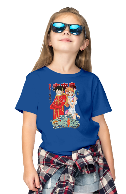 Children's t-shirt with prints One Piece Nami and Luffy. Anime, cat burglar, manga, nami, one piece, straw hat pirates. 2070702