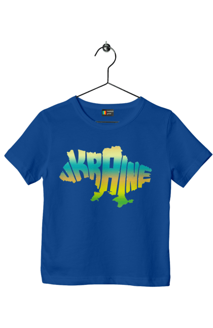 Футболка дитяча з принтом "Україна силует кольоровий". Карта україни, люблю україну, силует україни, символ україни, україна, українська символіка. 2070702