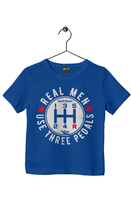 Футболка детская с принтом Настоящие мужчины используют три педали. Авто юмор, автомобиль, для автолюбителей, для автомобилиста, коробка передач, мем, механика, прикольная, юмор. 2070702