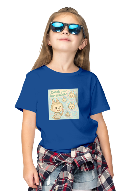 Футболка дитяча з принтом "Лабубу". Бульбашки, грайливо, каваї, казково, лабубу, милаілюстрація, ніжнікольори, пастельнамистецтво, щасливі бульбашки. 2070702