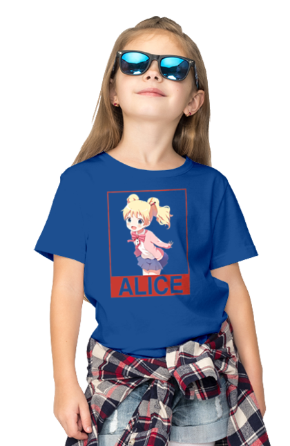 Children's t-shirt with prints Kiniro Mosaic Alice Cartelet. Alice, alice cartelet, anime, gold mosaic, kiniro mosaic, kinmoza, manga. 2070702