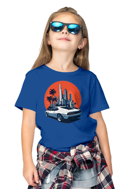 Children's t-shirt with prints Car. Race, speed, sport car, sunset. 2070702