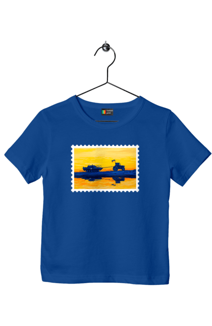 Футболка дитяча з принтом "Нова марка, трактор що тягне танк". Добрий вечір, доброго вечора, марка, марка україни, марка укрпочта, ні війні, трактор тягне танк, тракторні війська, укрпочта. 2070702