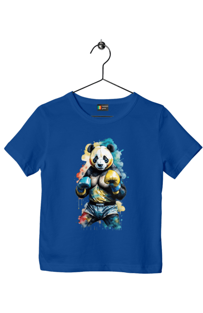 Children's t-shirt with prints Panda Boxer art. Animals, boxer, boxer art, boxing, panda, panda boxer, panda boxer art. CustomPrint.market