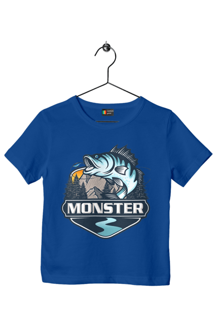 Футболка дитяча з принтом "Рибалка". Монстер, рибак, рибалка, хоббі. 2070702