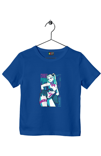 Футболка детская с принтом Киберпанк: Бегущие по краю Ребекка. Cd projekt, cyberpunk, netflix, rebecca, аниме, бегущие по краю, видеоигра, игра, киберпанк, ребекка. 2070702