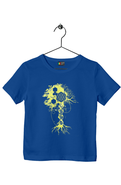 Футболка дитяча з принтом "Древо життя". Божественна суть, ген, дерево життя, днк, макромолекула, мова світобудови, насіння життя, сакральна геометрія, число бога, число фібоначчі. 2070702