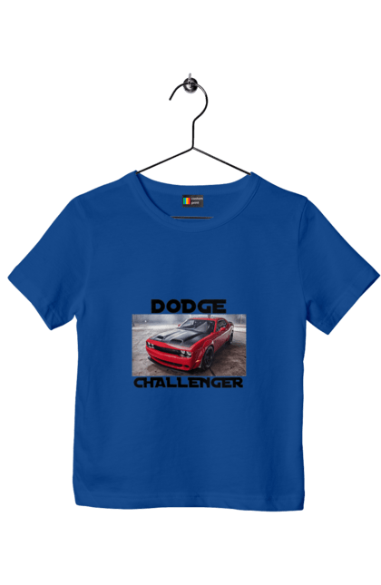 Children's t-shirt with prints Dodge challenger. An american legend, auto, car, classic car, cult car, dodge challenger, oil car, powerful car. 2070702