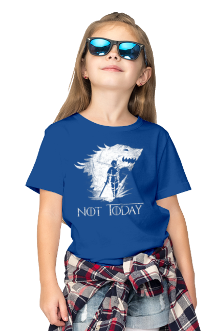 Children's t-shirt with prints Game of Thrones Arya. Arya, game, got, not today, stark, starks, thrones, tv show, wolf, wolves. 2070702