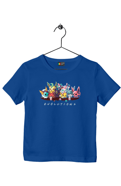 Футболка дитяча з принтом "Покемон Еволюція". Аніме, відеогра, герої відеоігри, гра, для дітей, кишеньковий монстр, ловити покемонів, манга, мультики, покемон. 2070702