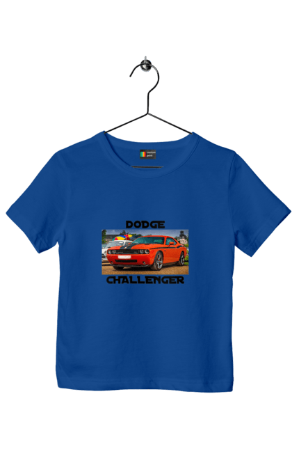 Children's t-shirt with prints Dodge challenger. Auto, car, classic car, cult car, dodge challenger, oil car, powerful car. 2070702