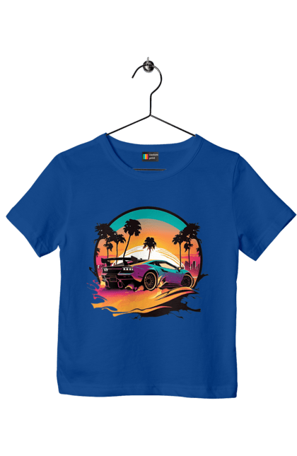 Футболка дитяча з принтом "Ламборджині Сінтвейв". Авто, автомобіль, ламба, ламборджині, машини, сінтвейв. 2070702