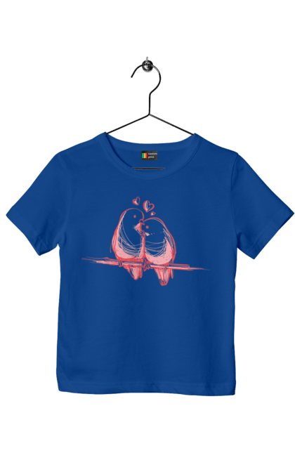 Children's t-shirt with prints Parrots In Love. Lovers, parrots. 2070702