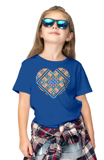 Children's t-shirt with prints Heart embroidery. Cross stitch, embroidered shirt, embroidery, heart, i love ukraine, symbols of ukraine, traditions of ukraine, ukraine. 2070702