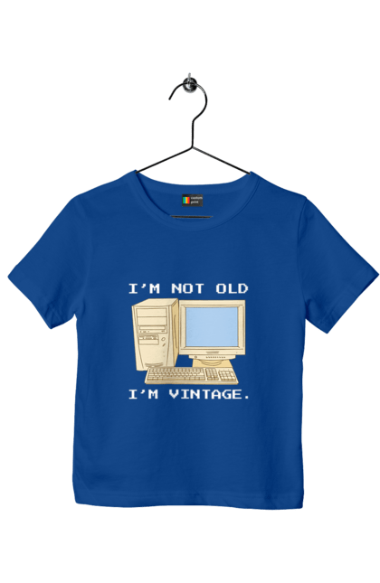 Футболка дитяча з принтом "Я не старий, я вінтажний Ретро комп'ютер". Ай ті, айті, айтішник, ботан, вінтаж, вінтажний, гік, клавіатура, код, кодер, комп, мова, піксель, програміст, програмування, ретро, хакер. 2070702