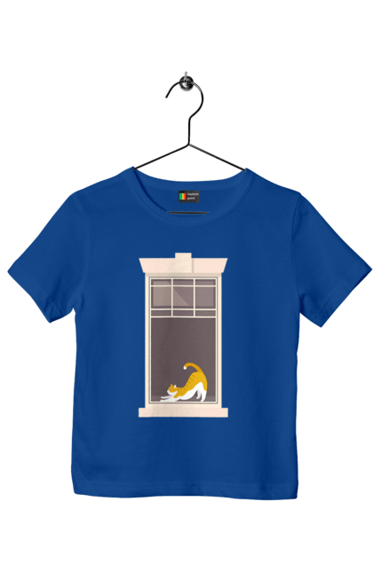 Футболка дитяча з принтом "Кіт В Вікні". Вікно, кіт, потягушки, рудий. 2070702