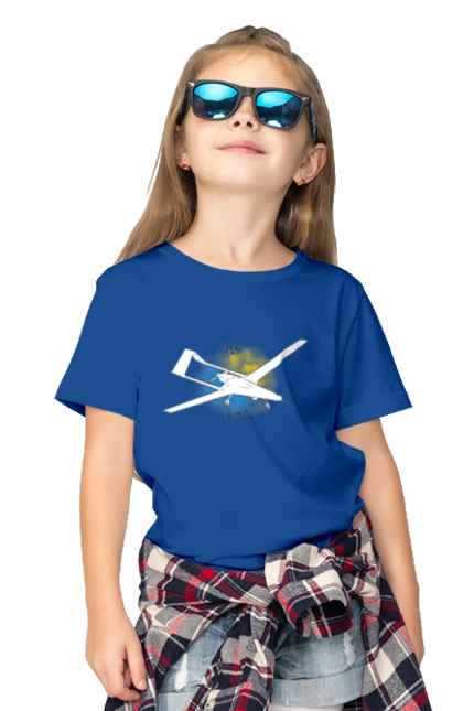 Children's t-shirt with prints Bayraktar. Aquarelle, bayraktar, glory, sky, ukraine. 2070702