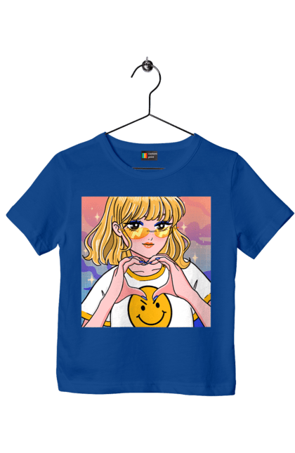 Футболка дитяча з принтом "Жовта Дівчинка". Аніме, дівчинка, смайл. 2070702