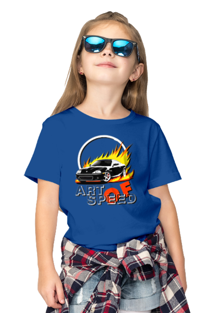 Children's t-shirt with prints Car on fire. Auto, car on fire, drift, race, speed, sport, sports car. 2070702