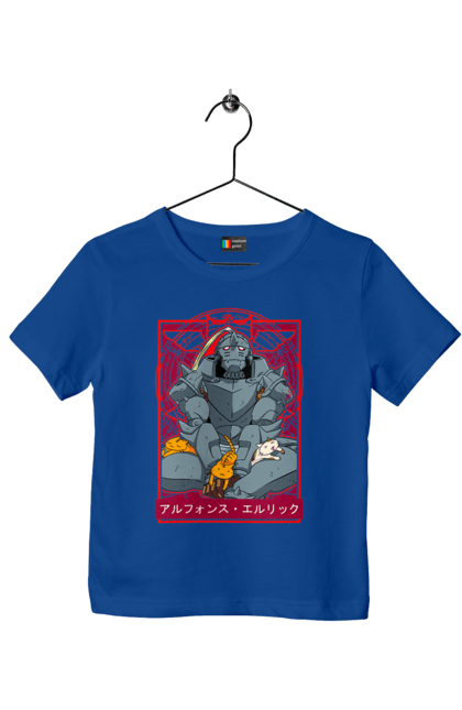 Children's t-shirt with prints Fullmetal Alchemist Al Elric. Adventures, al elric, alphonse, anime, comedy, fullmetal alchemist, manga, steampunk. 2070702